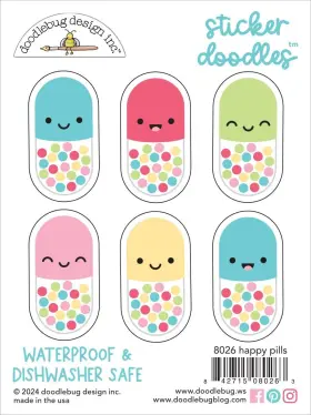 Doodlebug 5a0023cy-1g6dd 3 Pack Water Bottle Sticker Doodles-happy Pills